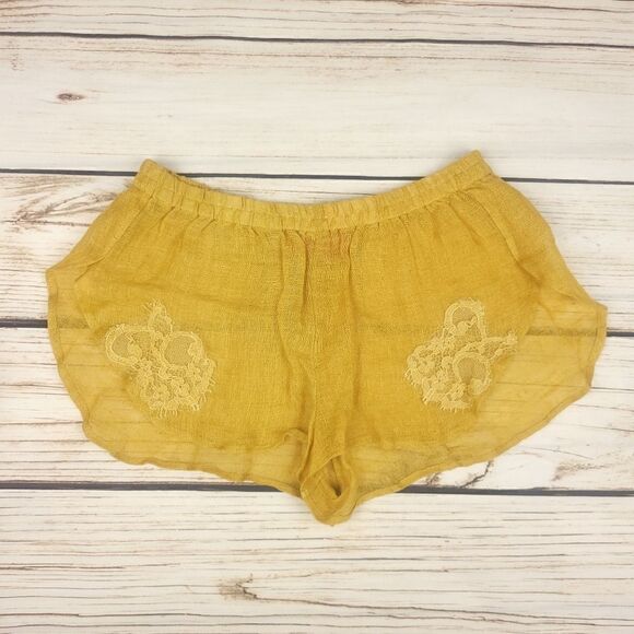 Vanita Rosa boho yellow beach coverup shorts Sm - Picture 1 of 7